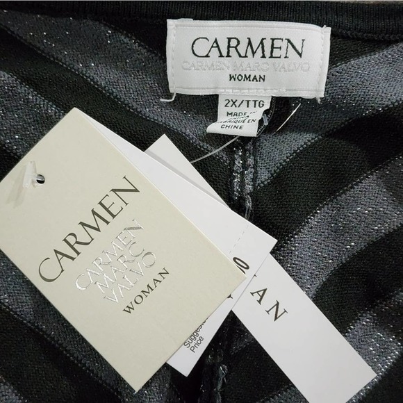Carmen Marc Valvo black and silver metallic chevron sweater plus size 2X new!!!‎ - Picture 5 of 5
